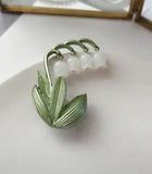 Lily Of The Valley Brooch Pin, White And Green, Moving Flowers, Elegant