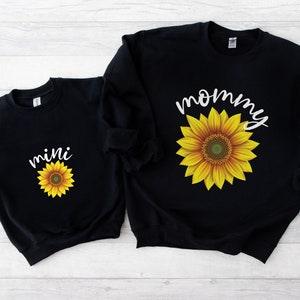 Mommy and Me Sweater Sunflower Sweatshirt Mama and Mini Design for Matching Family Outfits for Mothers Day Gifts from Kids for Mom Floral