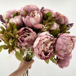 Large Head Peonies | Floral Bouquet Artificial Flower | Wedding/Home Decoration Gifts | D¡§?cor | Floral, 20'' Soft Blooming 13 Stem Mauve