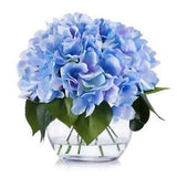 Silk Hydrangea Artificial Flower Arrangement in Clear White Vase with Faux Water