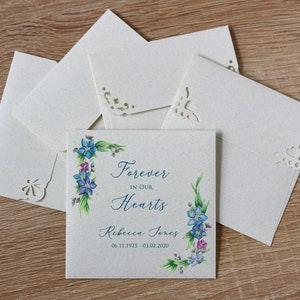 Custom Flower Seed Envelopes, 25 Personalized Seed Envelopes, Funeral Forget-Me-Not Seed packets, Remembrance Memorial Favors Envelopes