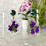 Small Flowers Earrings, Swarovski and acrylic violette, Fiordaliso,Cornflower,violets, charm h3,8 cm