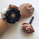 Navy, Rose Gold and Cream Wrist Corsage or Boutonni¡§¡§re
