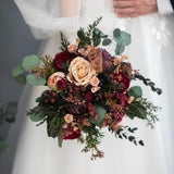 Burgundy eucalyptus flower bouquet Peony and roses bouquet Dark red bridal bouquet Wedding accessories Woodland dark wine wedding Magaela