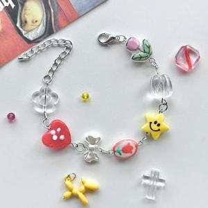 Cute Design Beaded Bracelet??Seed Bead??Y2K Jewelry??Summer, Heart, Charm, Flower, Star, Iridescent, Floral, Gift Idea, Trendy, Colourful