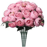 4 Pack Small Peony Artificial Flowers (20 Peony Heads), Silk Fake Vintage Pink