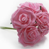 Baby Pink 8CM FOAM ROSES Bunch of 6 Colourfast Artificial Wedding Bouquet Flowers Baby Pink