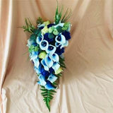 Blue Calla Lily Bouquet / Cascading Bouquet for Bridal / Royal Blue Rose Calla Lily Wedding Bouquet DJ-24