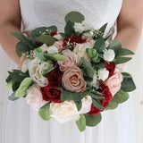 Artificial Wedding Flowers Wine Burgundy Dusty Rose, Silk Bridal and Bridesmaids Bouquets, Silk Flowers for Weddings, Fake Bridal Bouquets