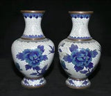 10.4 " Old Chinese Cloisonne enamel Bronze Dynasty Peony Flower Vase Pair
