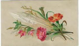 NEW LISTING1878 Antique Victorian New Year Xmas Greeting Card Feather Red Carnation Flowers