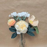 Paper Flowers Bouquet Cream and Peach Posy - Peony, Icelandic Poppy, Ranunculus & Sweet Peas,  Gift,