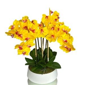 Yellow Orchid Artificial Silk Flower Floral Arrangements