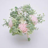 Choose ribbon color Silk Peony Wedding Bouquet,Lamb's Ear Eucalyptus Pastel Bridal Bouquets Herb Bouquet