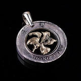 Hong Kong 10 dollars cut Coin Pendant with necklace Bauhinia Orchid flower.