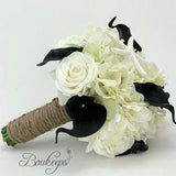 Choose Calla Lily & Ribbon Color - Hydrangea, Calla Lily, Rose and Starfish Bridal Bouquet, Black, White, Ivory Bouquet, Real Touch, Wedding