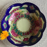 Antique Royal Nippon cobalt blue floral decorative bowl rose bouquet Moriage Gold gilt Kutani mark