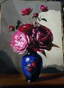Acrylic poster painting "Flowers of peonies in a vase", handmade