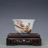 3.3" Chinese Colour Enamels Porcelain Animal Cock Rooster Peony Flower Cup