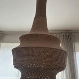 Sand-colored crochet hanging lamp "Sandy", chandelier crocheted with recycled cotton D.M.C. Nova vita 4 with seeds in the label