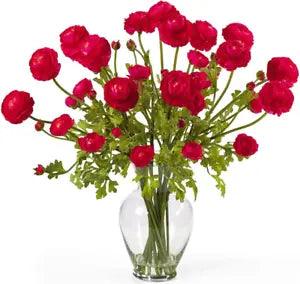 1087-RD Ranunculus Liquid Illusion Silk Flower Arrangement, Red,7.5" X 9" X 30"