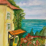 Handpainted Watercolor Original Artwork - Summer House with Sea View