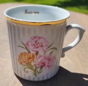 January Carnation Coffee Mug Original Czech Republik Flower of Month Birthday