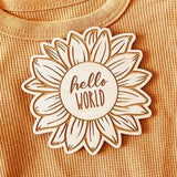 Wooden Birth Announcement Sign, Hello World Sign, Birth Announcement Sign, Sunflower Sign, Hospital Newborn Photo Sign, Baby Shower Gift