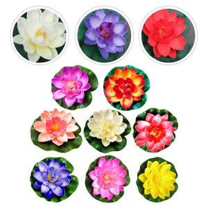 8 Pcs Artificial Lotus Stem Realistic Water Lily Pads Purple Decor Pool