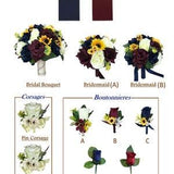 Beautiful Fall Wedding Package - Marine Navy, Wine burgundy, and Sunflowers Keepsake Artificial Flowers -Build Your Package