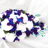 Cascading silk rose and galaxy orchid bridal bouquet