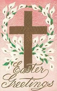 1910's Embossed Easter Postcard Gold Cross with Calla Lily Wreath UNPOSTED E107