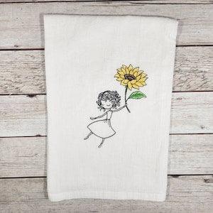 Fall Tea Towel, Sunflower Decor, Flour Sack Towel, Cotton Dish Towel, Housewarming Gift, Summer Kitchen Decor