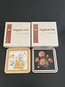 English Life Chantal/Peony Cork Back Coasters 2 Sets Made in England~12 Total