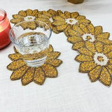 Handmade yellow sunflower shape beaded coasters - Set of 6