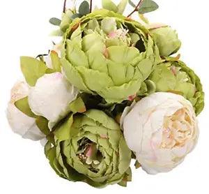 Fake Flowers Vintage Artificial Peony Silk Flowers Wedding Home Green