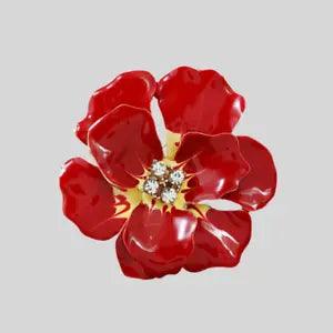 Fashion Red Enamel Crystal Peony Flower Brooch Pin