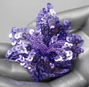 Vintage Lily Flower Brooch Wired Purple Sequins and Seed Beads 2 & 3/8"