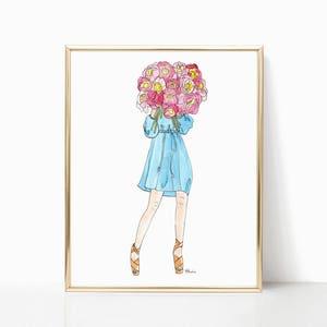Peony Blooms Babe - Prints - 8"x10" - Various Sizes - Wall Art - Summer Fashion - Gifts for Her - Fashion Art - Peony Bouquet - Think of You