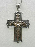 ?JAMES AVERY RETIRED SILVER & 14K GOLD LILY FLOWER CROSS PENDANT- RARE - LB-C2218