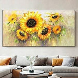 Large Original Yellow Sunflower Landscape Oil Painting on Canvas Abstract Modern Blossom Floral Acrylic Painting Living Room Wall Art Decor