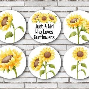 Watercolor Sunflower Magnets Or Pinback Button Pin - Set Of 6 - 1.25" Size - Sunflower Decor Decorations For Kitchen - Sunflower Gifts