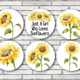 Watercolor Sunflower Magnets Or Pinback Button Pin - Set Of 6 - 1.25