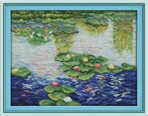 Cross Stitch Water Lily Lotus Flower In The Pond Designs Pattern Canvas Displays