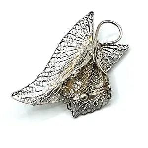 Vintage Sterling Silver Filigree Calla Lily Flower Brooch Pin Pendant C Clasp