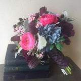Wedding Bouquet, Bridal Bouquet, Peony Bouquet, Boho Bouquet, Silk Wedding Flowers, Thistle Bouquet, Greenery, Blue Sea Holly, Plum Purple