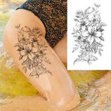 Realistic Peony Temporary Tattoos - Women Black Flowers Tiger Tattoo Stickers