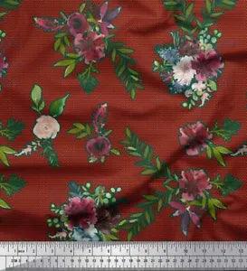 Soimoi Cotton Poplin Fabric Leaves & Ranunculus Floral Decor Fabric-5Ar