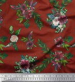 Soimoi Cotton Poplin Fabric Leaves & Ranunculus Floral Decor Fabric-5Ar