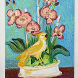 Porcelain Canary Bird with Orchids
